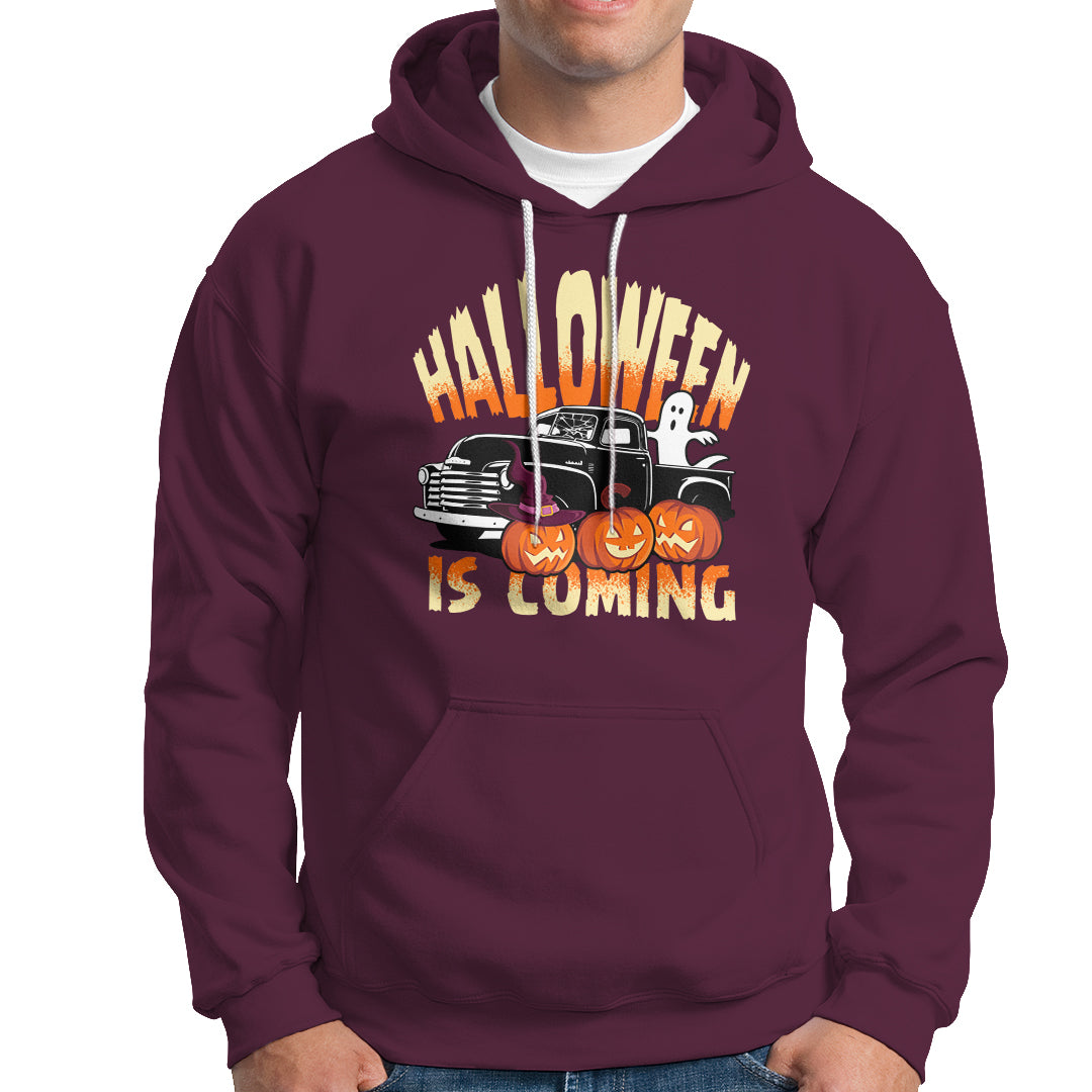 Halloween Season Hoodie Spooky Season Is Coming Scary Pumpkin Car - Wonder Print Shop