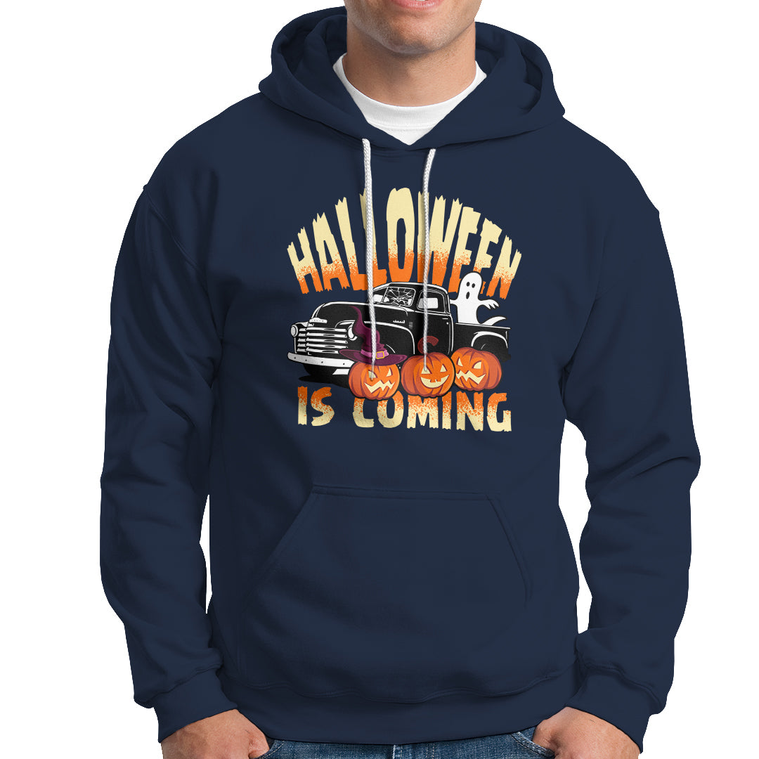 Halloween Season Hoodie Spooky Season Is Coming Scary Pumpkin Car - Wonder Print Shop