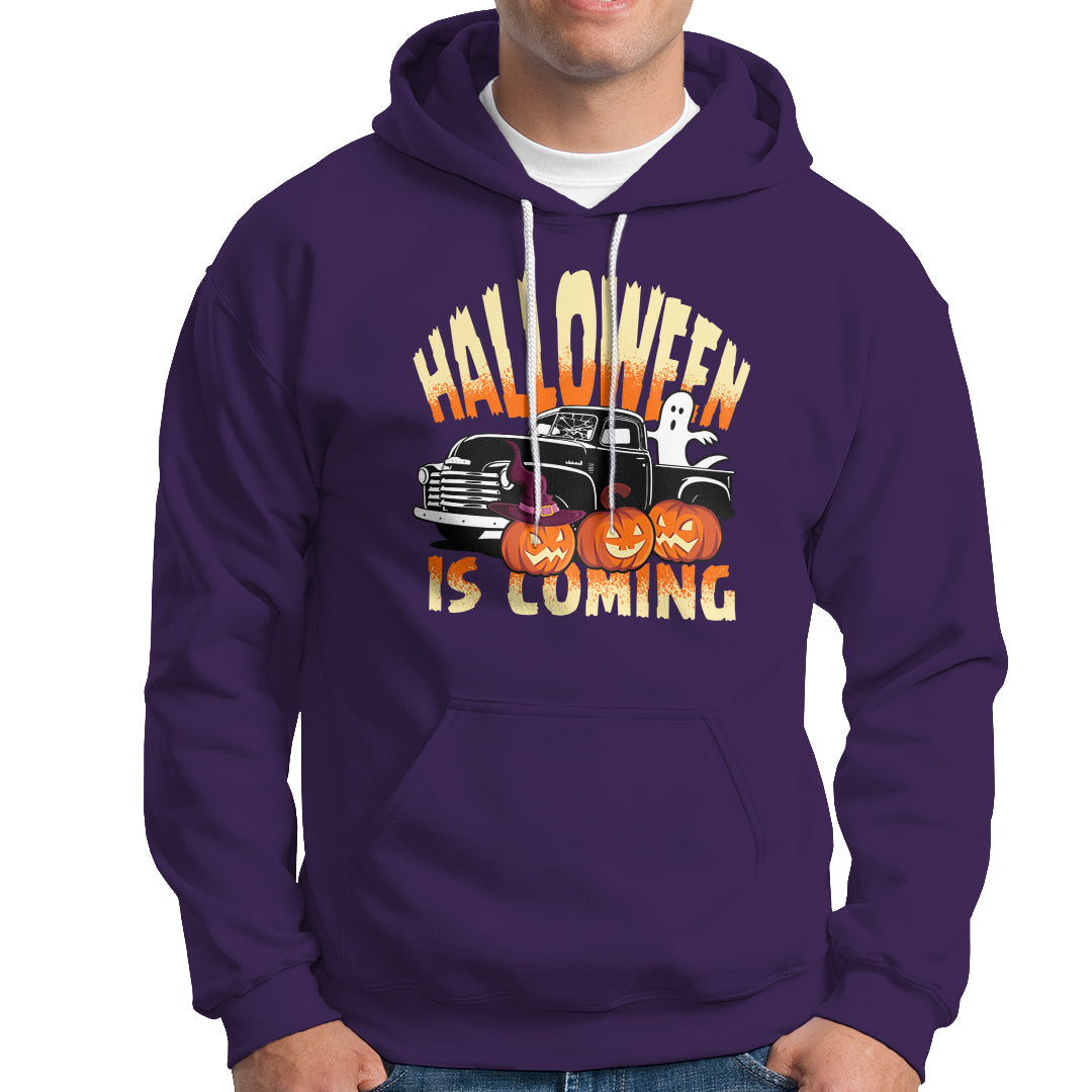 Halloween Season Hoodie Spooky Season Is Coming Scary Pumpkin Car - Wonder Print Shop