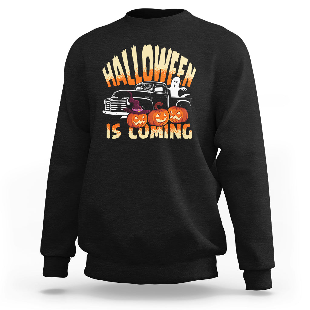Halloween Season Sweatshirt Spooky Season Is Coming Scary Pumpkin Car - Wonder Print Shop