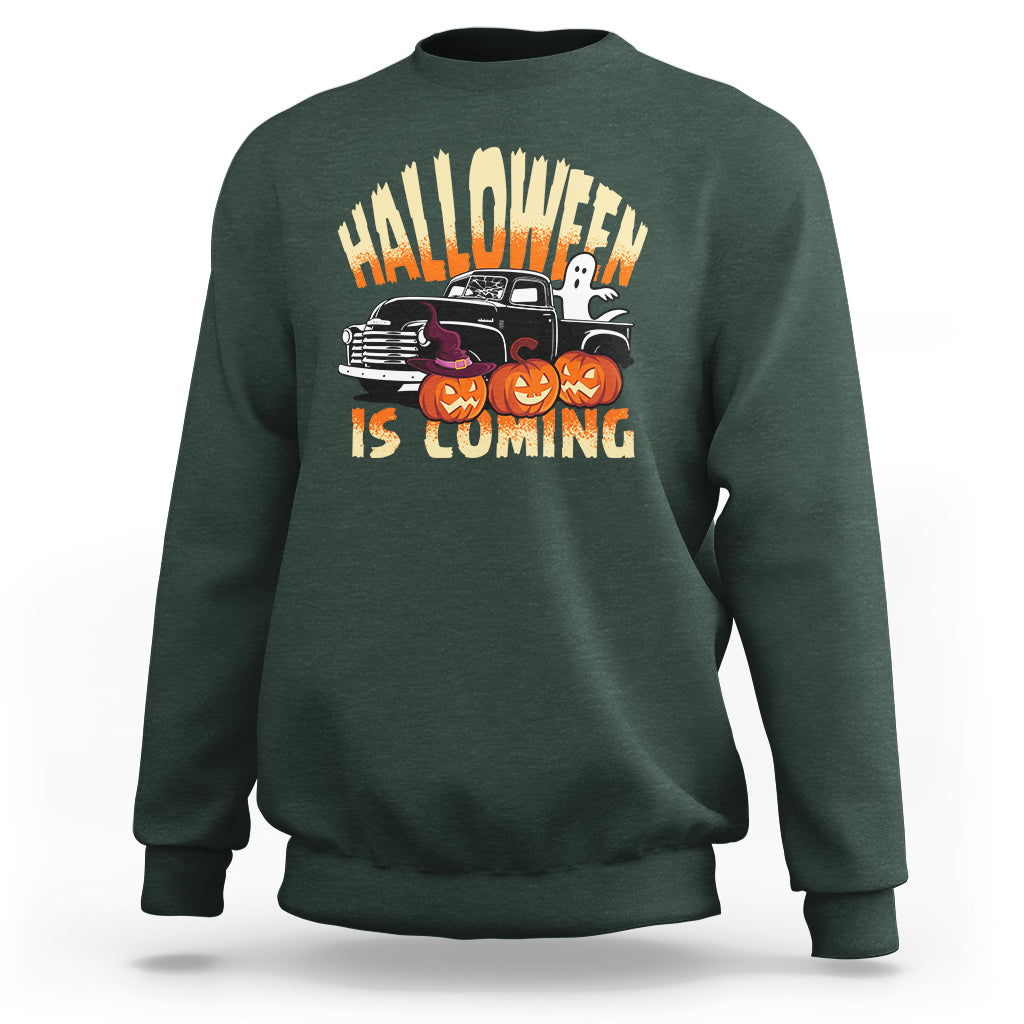 Halloween Season Sweatshirt Spooky Season Is Coming Scary Pumpkin Car - Wonder Print Shop