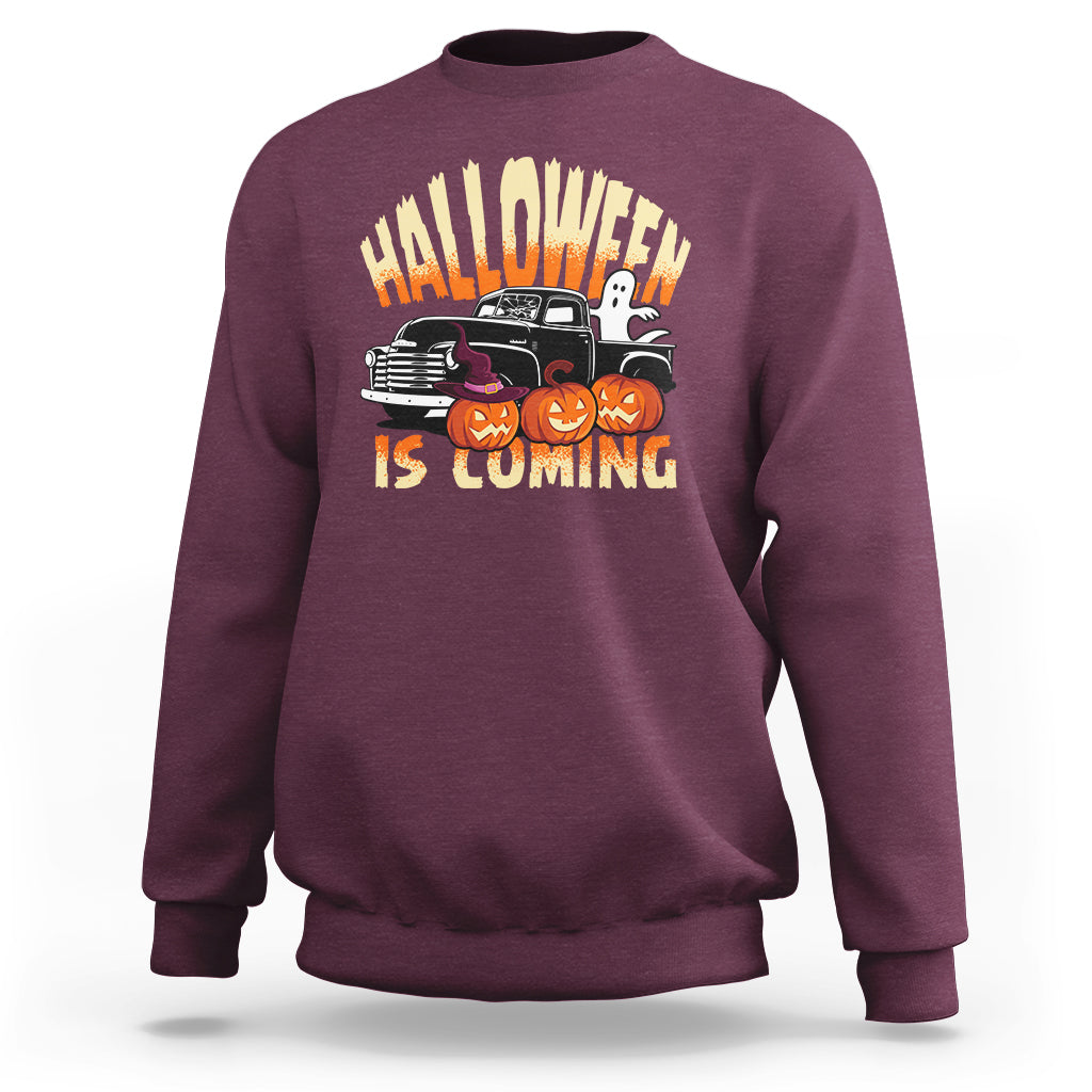 Halloween Season Sweatshirt Spooky Season Is Coming Scary Pumpkin Car - Wonder Print Shop