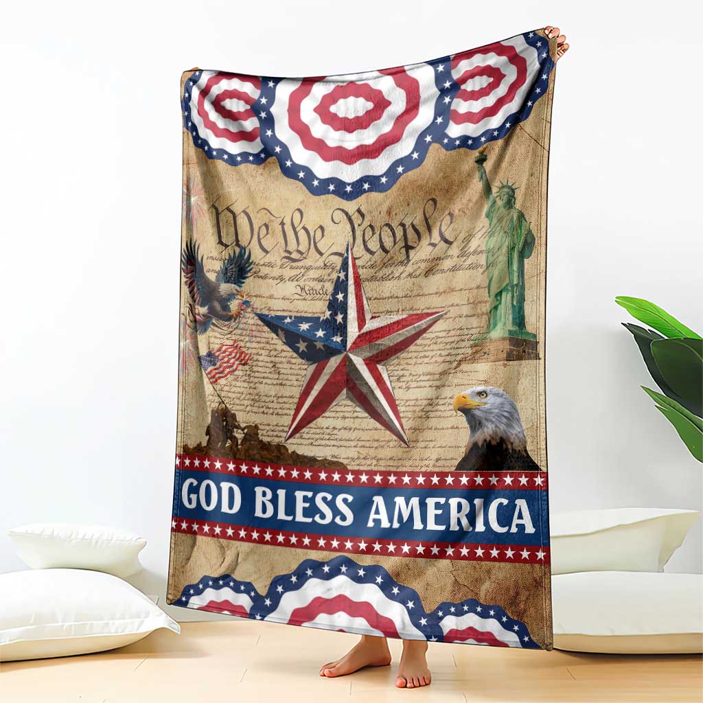 God Bless America Patriotic Eagle Throw Blanket Vintage We The People Constitution Independence Day Freedom Tribute