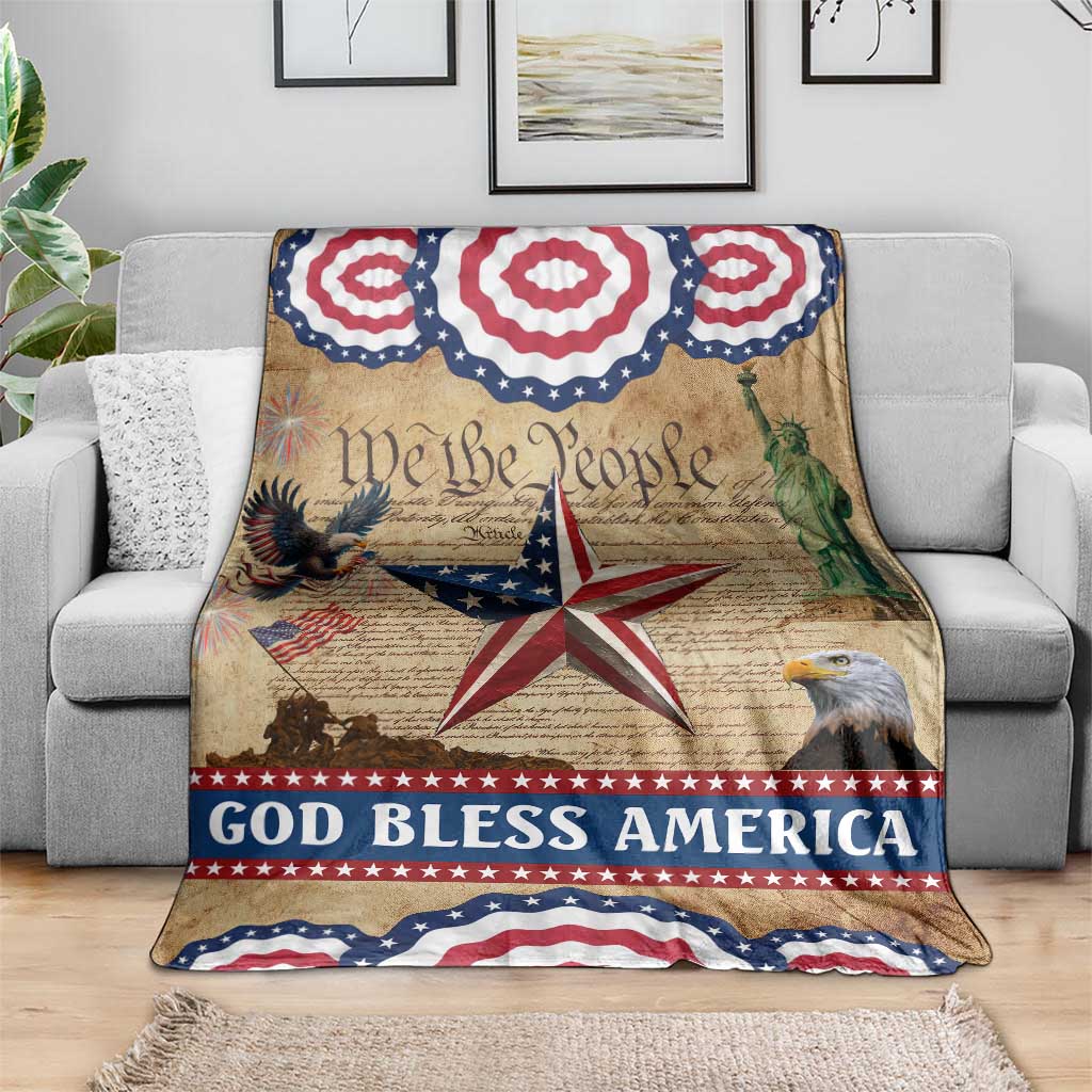 God Bless America Patriotic Eagle Throw Blanket Vintage We The People Constitution Independence Day Freedom Tribute