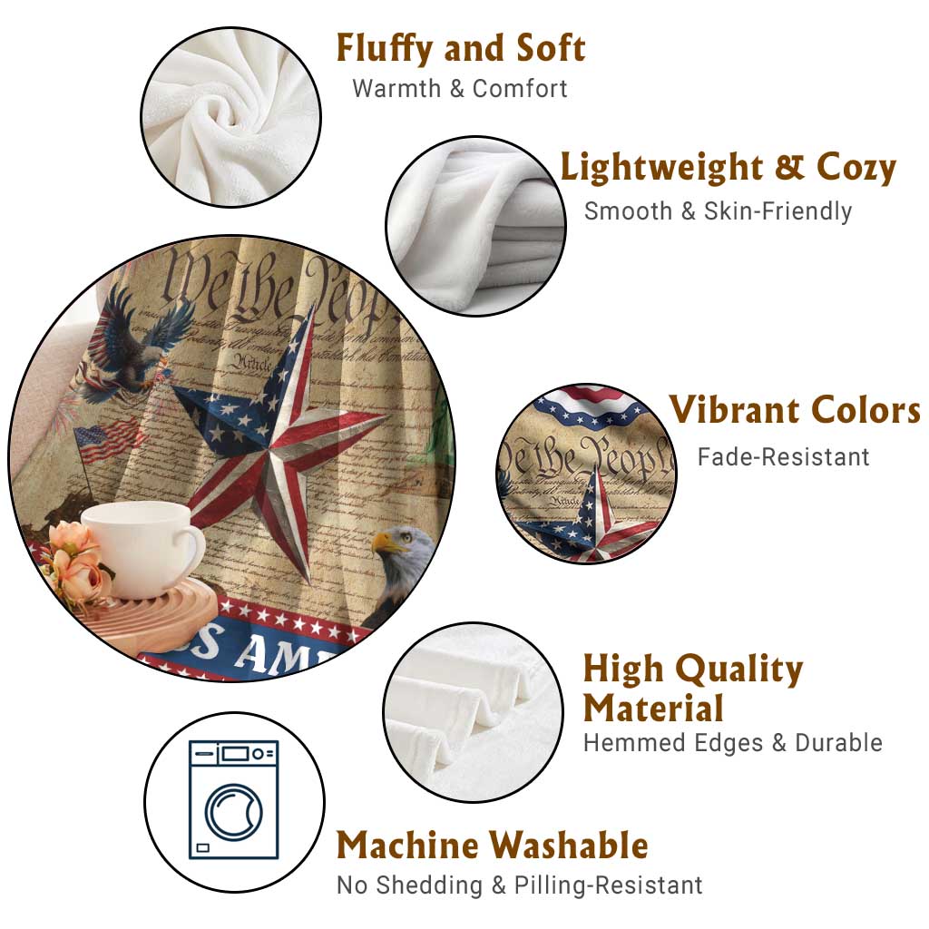 God Bless America Patriotic Eagle Throw Blanket Vintage We The People Constitution Independence Day Freedom Tribute