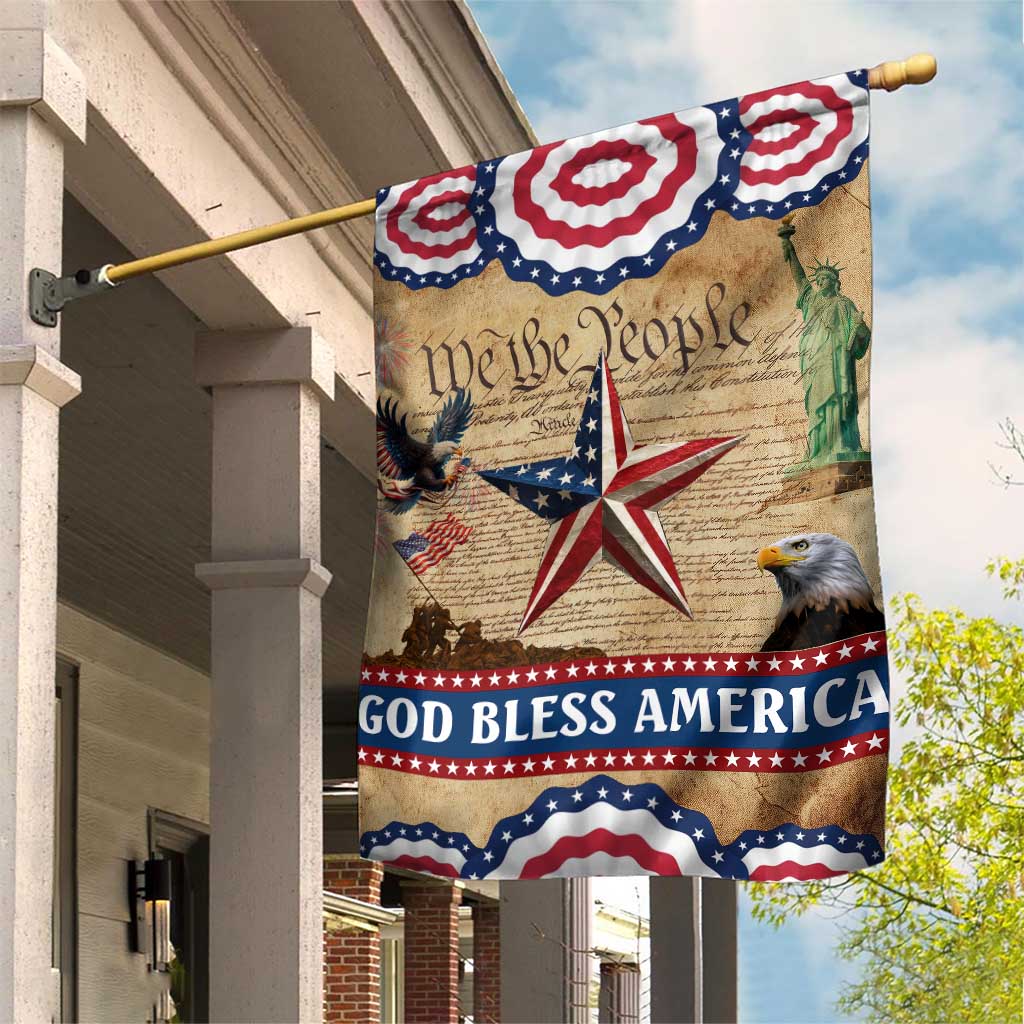 God Bless America Patriotic Eagle Garden Flag Vintage We The People Constitution Independence Day Freedom Tribute