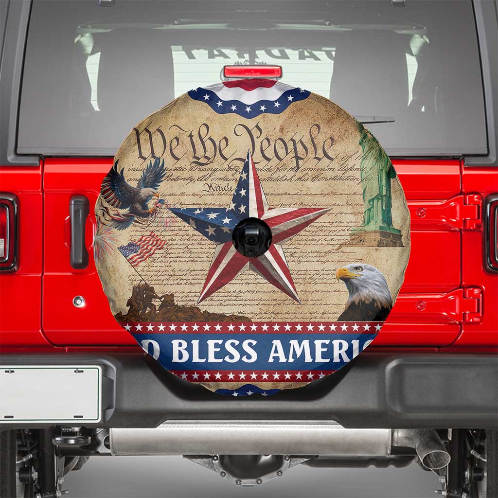 God Bless America Patriotic Eagle Spare Tire Cover Vintage We The People Constitution Independence Day Freedom Tribute