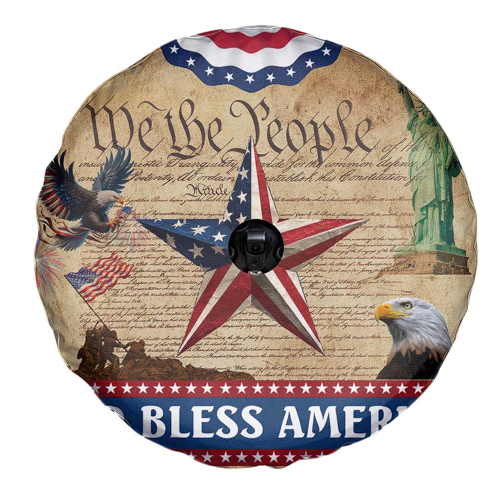 God Bless America Patriotic Eagle Spare Tire Cover Vintage We The People Constitution Independence Day Freedom Tribute