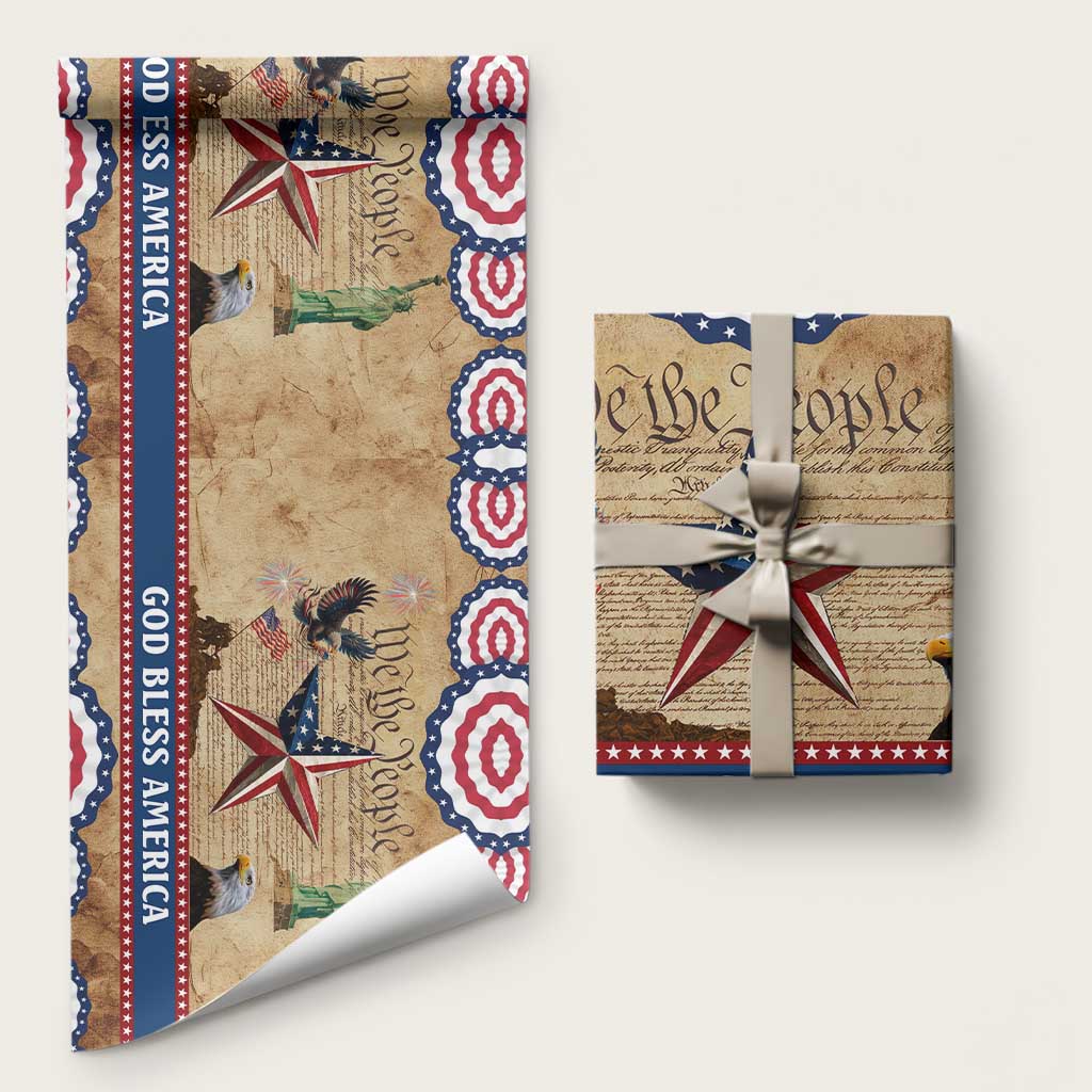 God Bless America Patriotic Eagle Wrapping Paper Roll Vintage We The People Constitution Independence Day Freedom Tribute