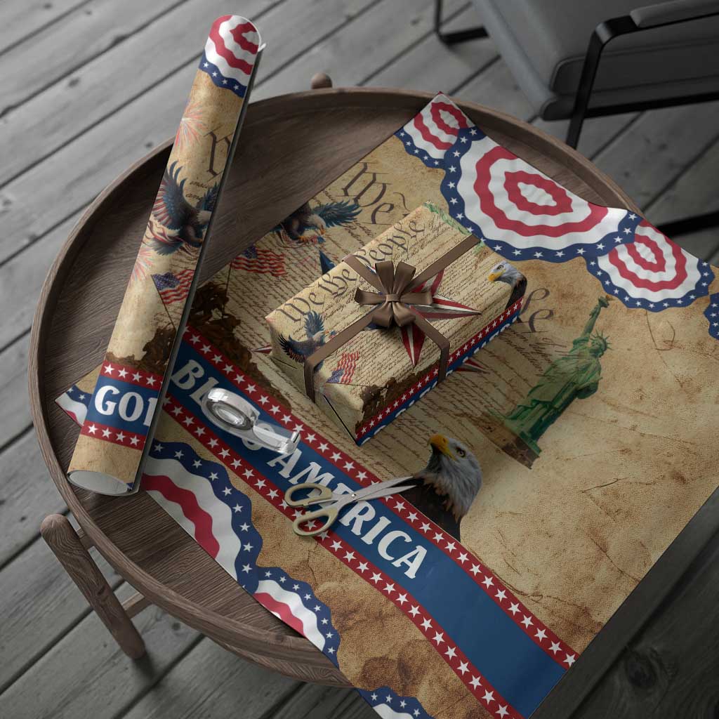 God Bless America Patriotic Eagle Wrapping Paper Roll Vintage We The People Constitution Independence Day Freedom Tribute