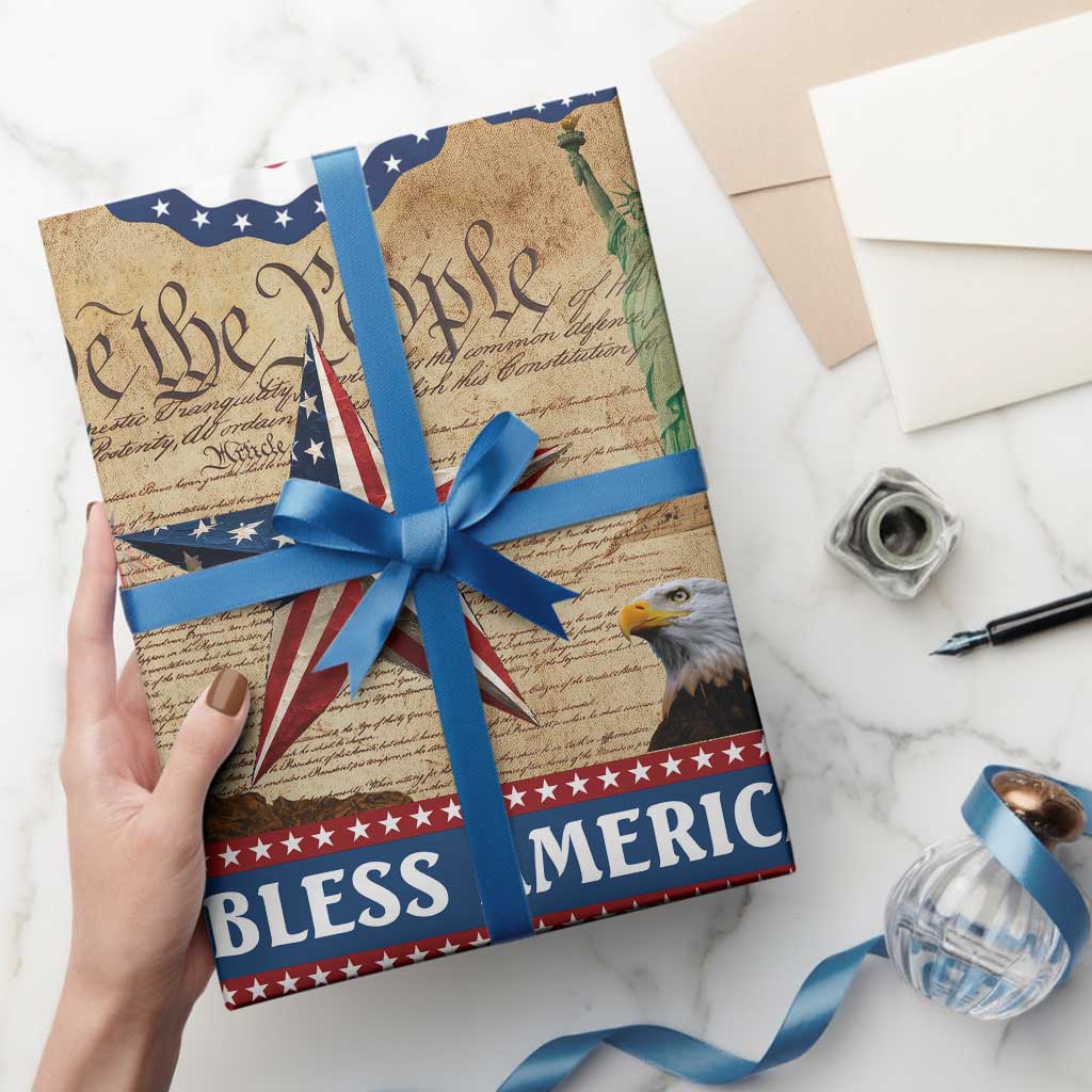 God Bless America Patriotic Eagle Wrapping Paper Roll Vintage We The People Constitution Independence Day Freedom Tribute