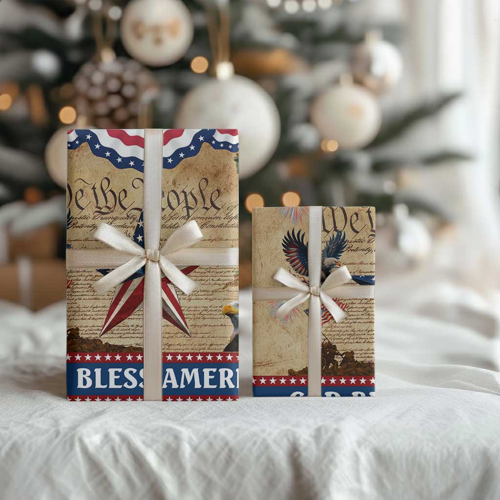 God Bless America Patriotic Eagle Wrapping Paper Roll Vintage We The People Constitution Independence Day Freedom Tribute