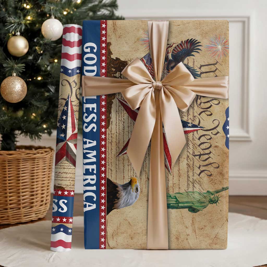 God Bless America Patriotic Eagle Wrapping Paper Roll Vintage We The People Constitution Independence Day Freedom Tribute