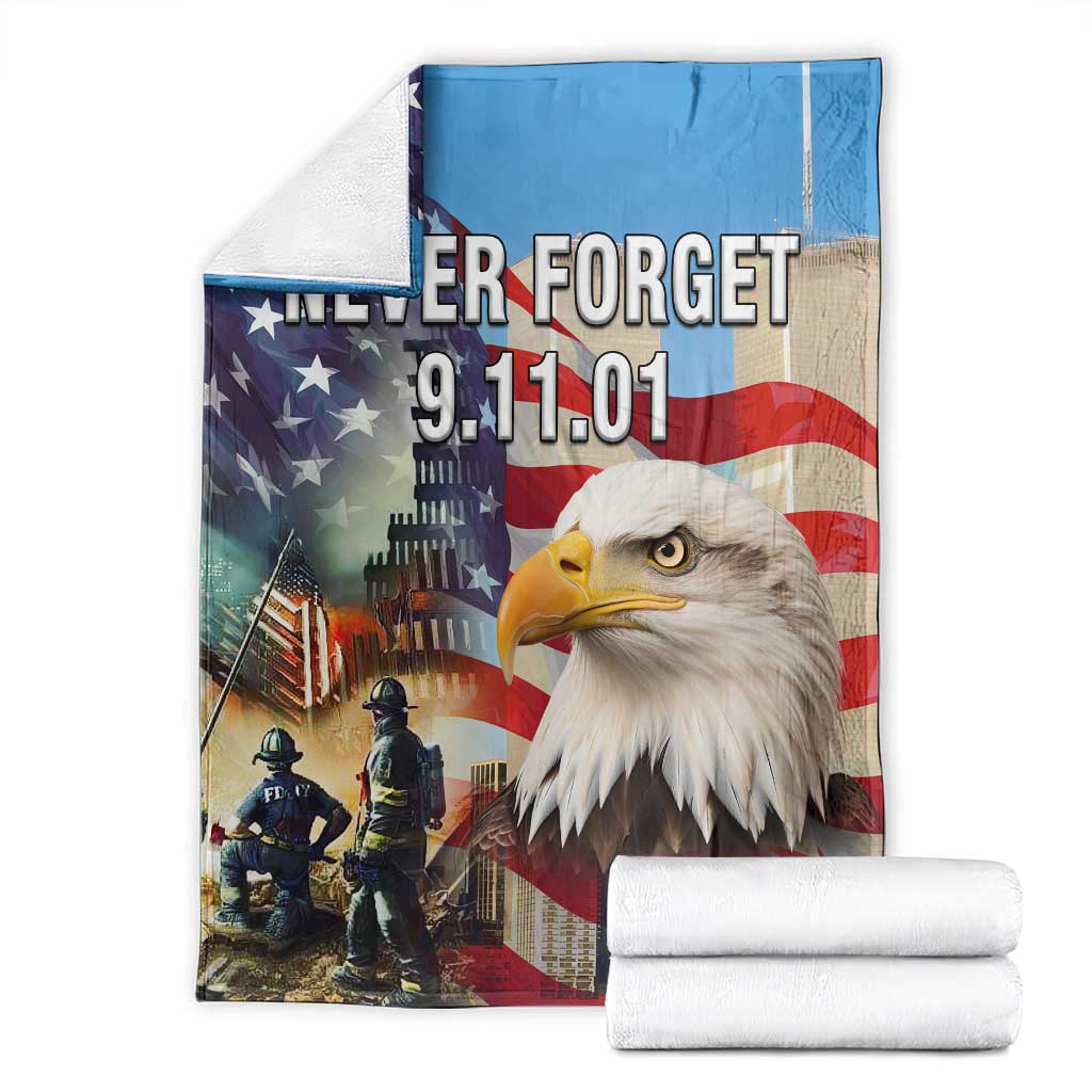 Never Forget 911 Patriotic Memorial Throw Blanket American Flag Bald Eagle First Responder Tribute