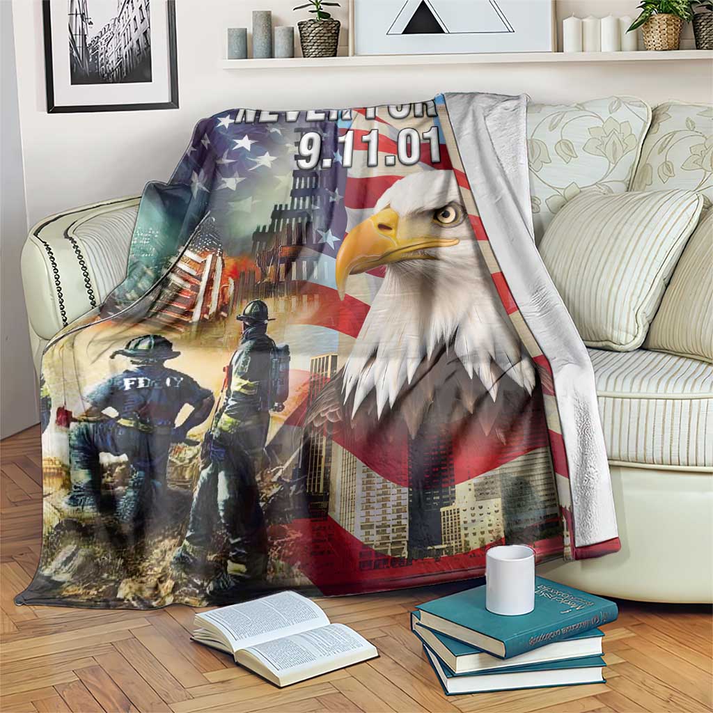 Never Forget 911 Patriotic Memorial Throw Blanket American Flag Bald Eagle First Responder Tribute