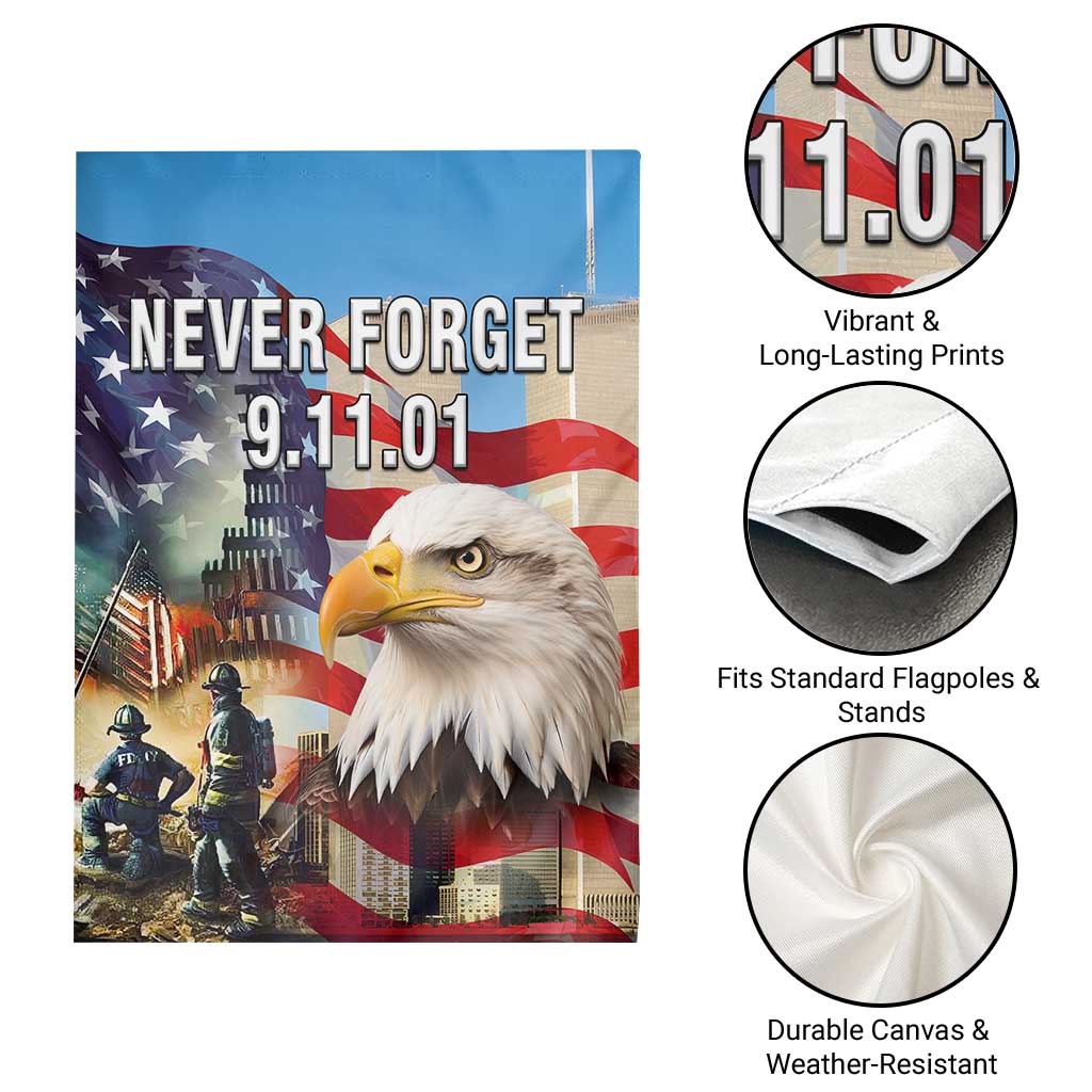 Never Forget 911 Patriotic Memorial Garden Flag American Flag Bald Eagle First Responder Tribute