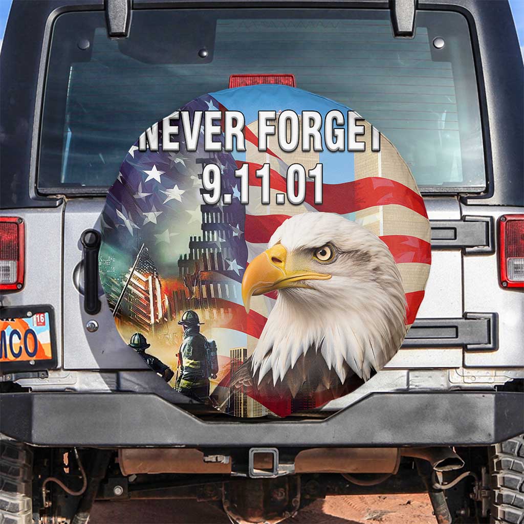 Never Forget 911 Patriotic Memorial Spare Tire Cover American Flag Bald Eagle First Responder Tribute