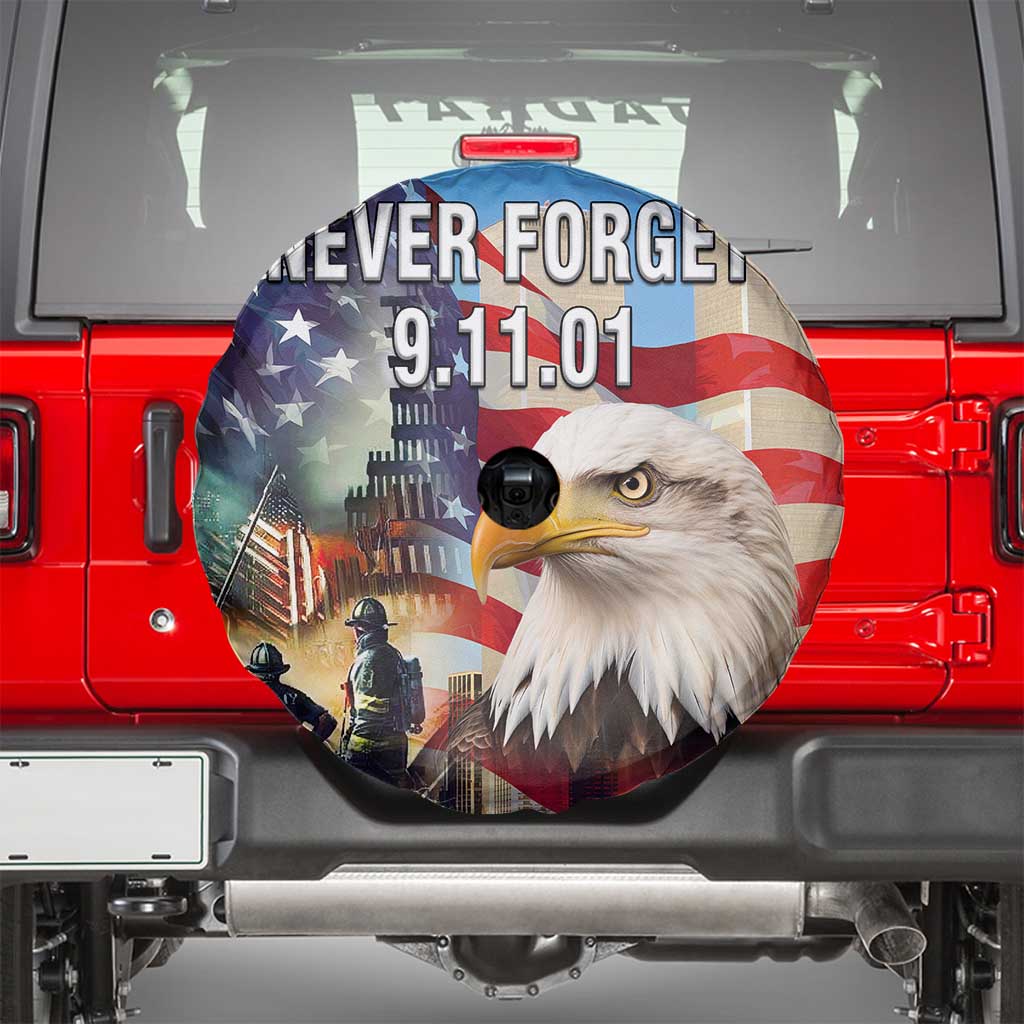 Never Forget 911 Patriotic Memorial Spare Tire Cover American Flag Bald Eagle First Responder Tribute