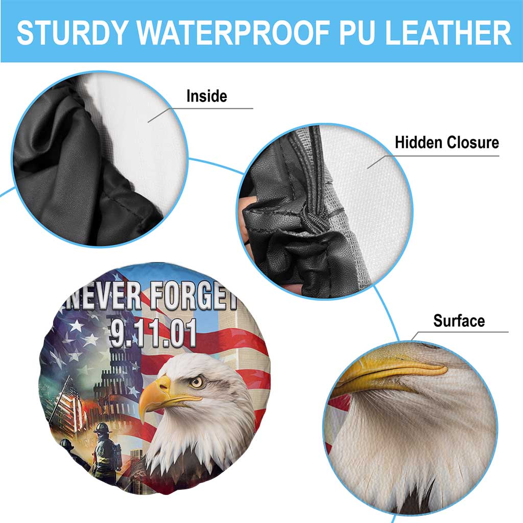 Never Forget 911 Patriotic Memorial Spare Tire Cover American Flag Bald Eagle First Responder Tribute