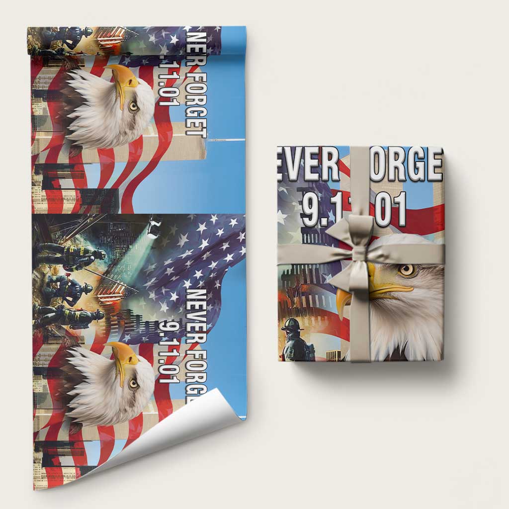 Never Forget 911 Patriotic Memorial Wrapping Paper Roll American Flag Bald Eagle First Responder Tribute
