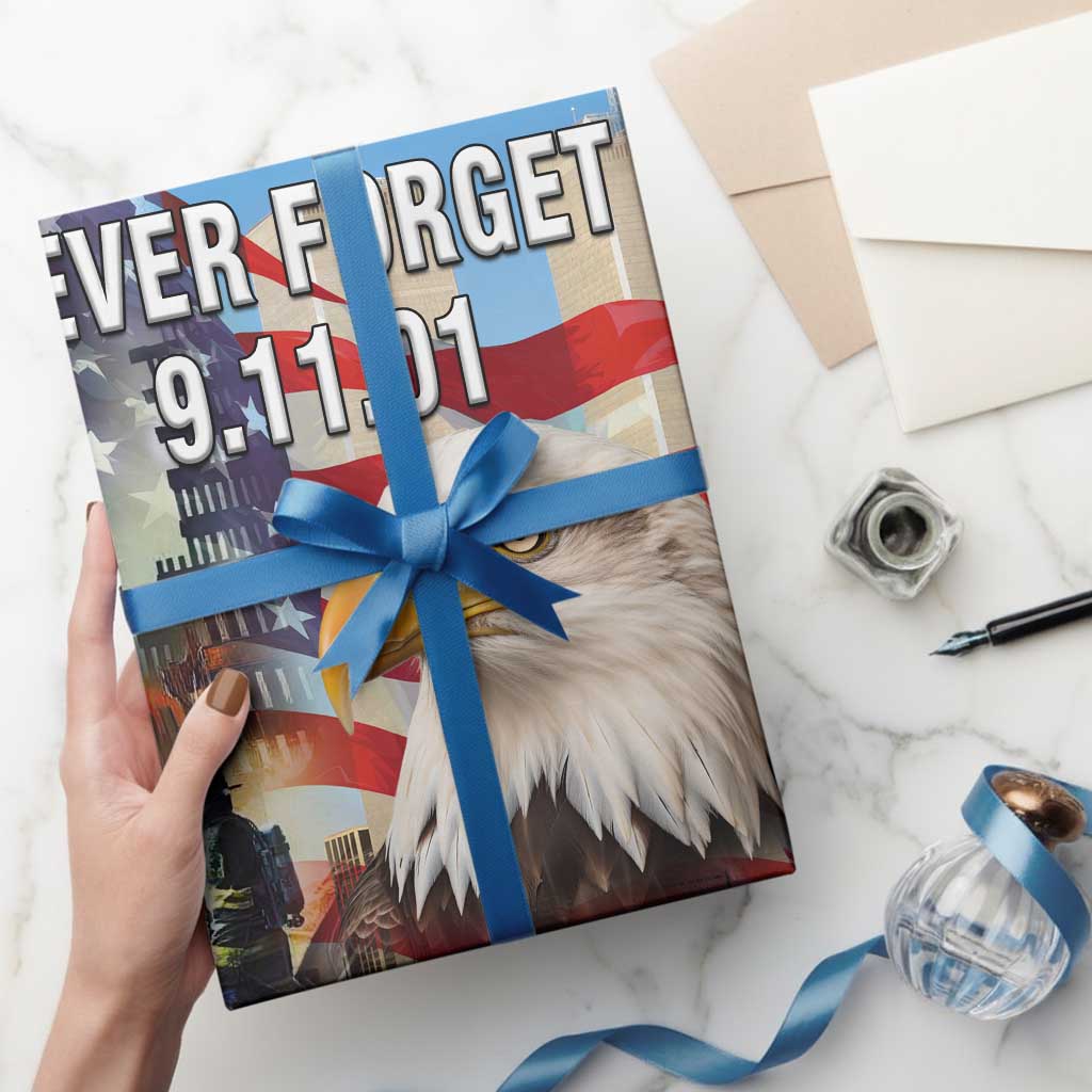 Never Forget 911 Patriotic Memorial Wrapping Paper Roll American Flag Bald Eagle First Responder Tribute