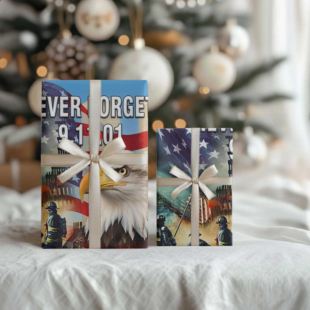 Never Forget 911 Patriotic Memorial Wrapping Paper Roll American Flag Bald Eagle First Responder Tribute