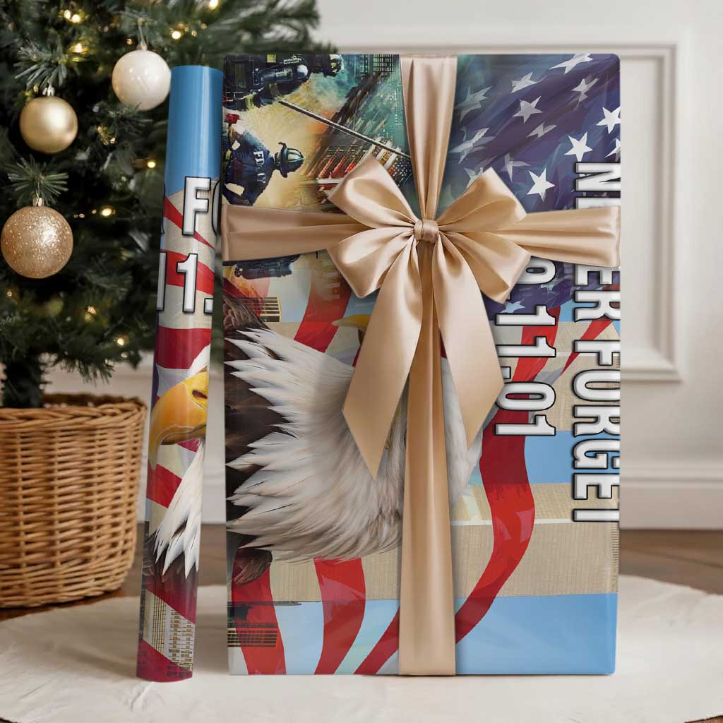 Never Forget 911 Patriotic Memorial Wrapping Paper Roll American Flag Bald Eagle First Responder Tribute