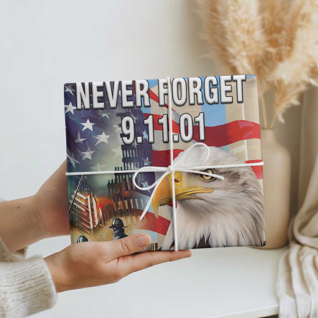 Never Forget 911 Patriotic Memorial Wrapping Paper Roll American Flag Bald Eagle First Responder Tribute
