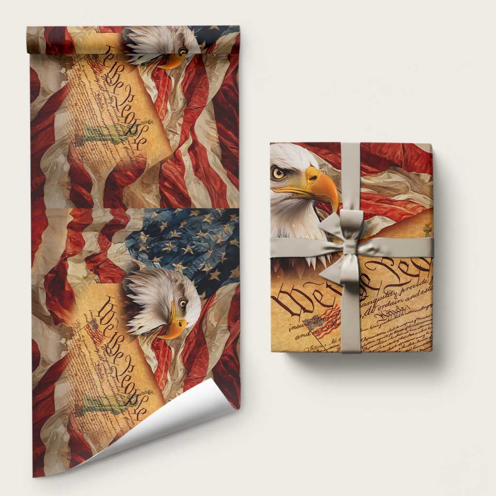We The People Patriotic Eagle American Flag Wrapping Paper Roll Liberty Freedom USA Pride Tribute 4th of July Independence Celebration
