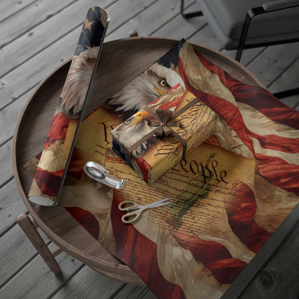 We The People Patriotic Eagle American Flag Wrapping Paper Roll Liberty Freedom USA Pride Tribute 4th of July Independence Celebration