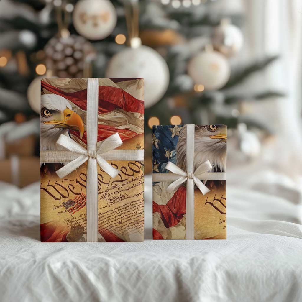 We The People Patriotic Eagle American Flag Wrapping Paper Roll Liberty Freedom USA Pride Tribute 4th of July Independence Celebration