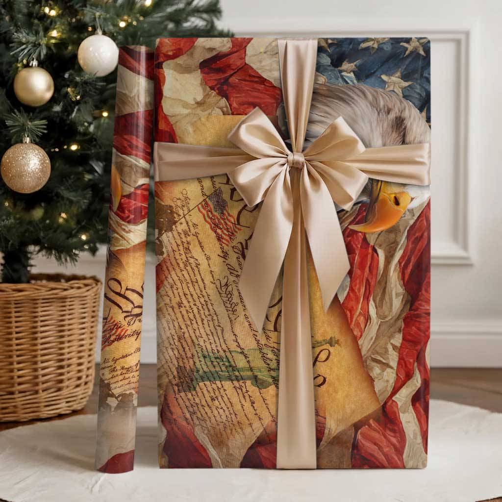 We The People Patriotic Eagle American Flag Wrapping Paper Roll Liberty Freedom USA Pride Tribute 4th of July Independence Celebration