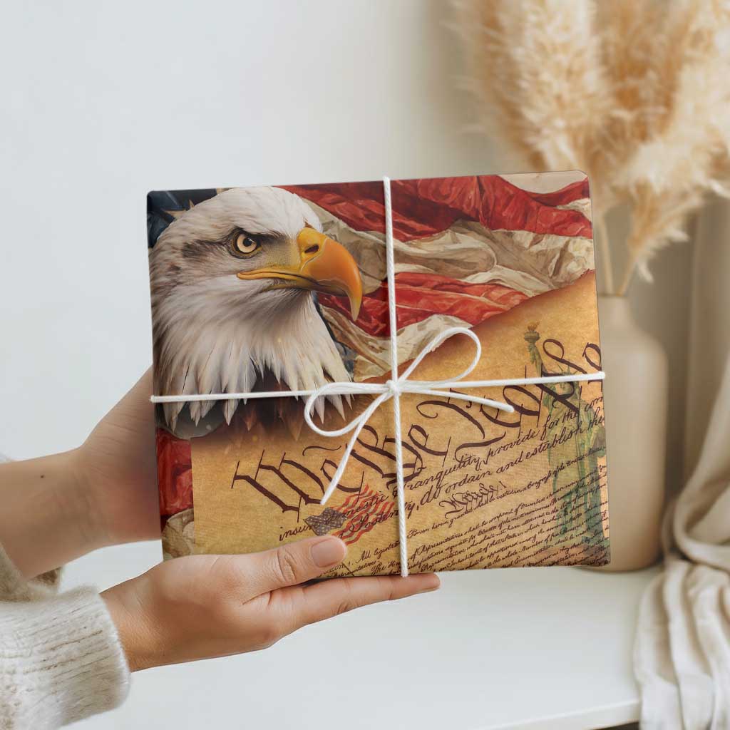 We The People Patriotic Eagle American Flag Wrapping Paper Roll Liberty Freedom USA Pride Tribute 4th of July Independence Celebration