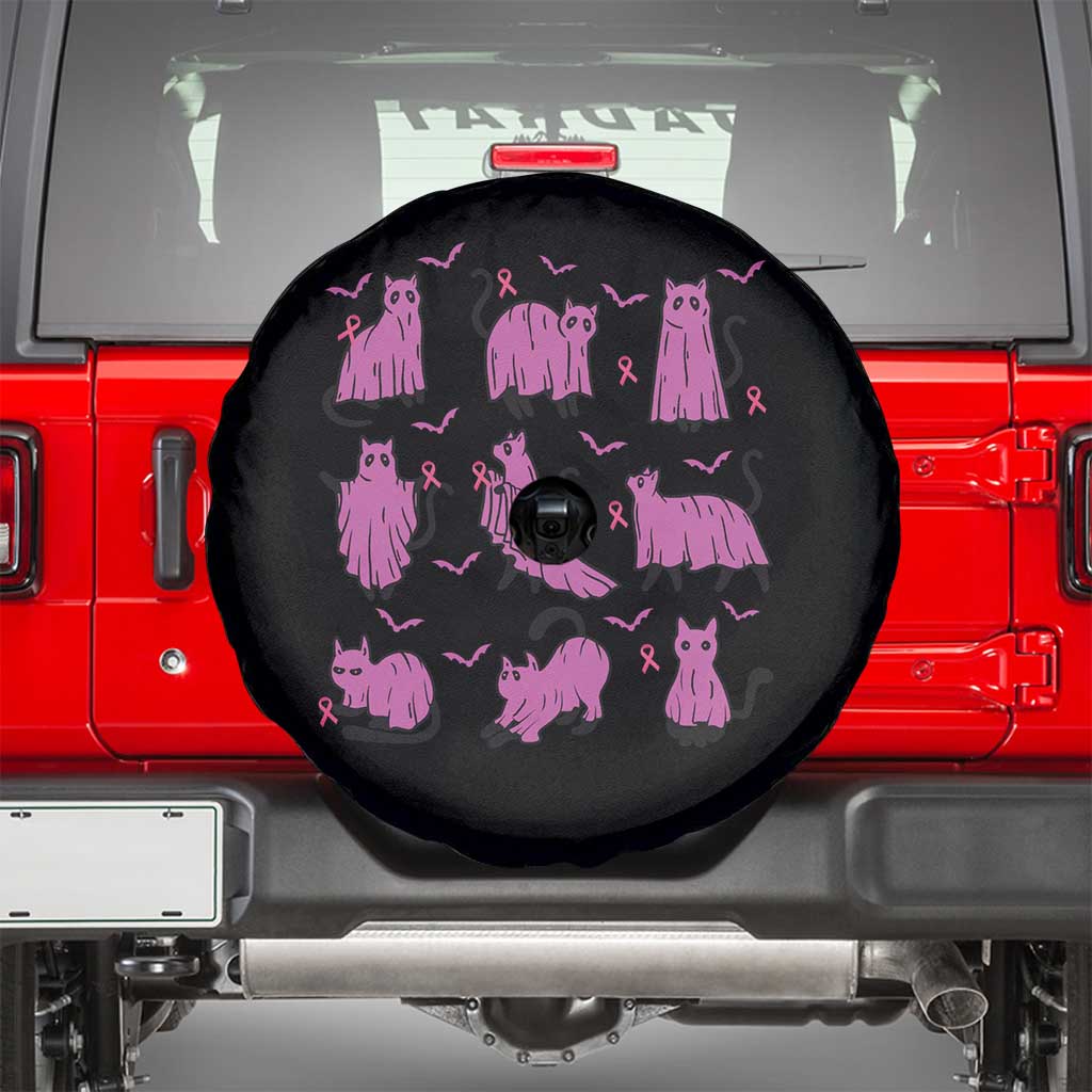 Breast Cancer Black Cat Spare Tire Cover Funny Ghost in Pink Support Squad