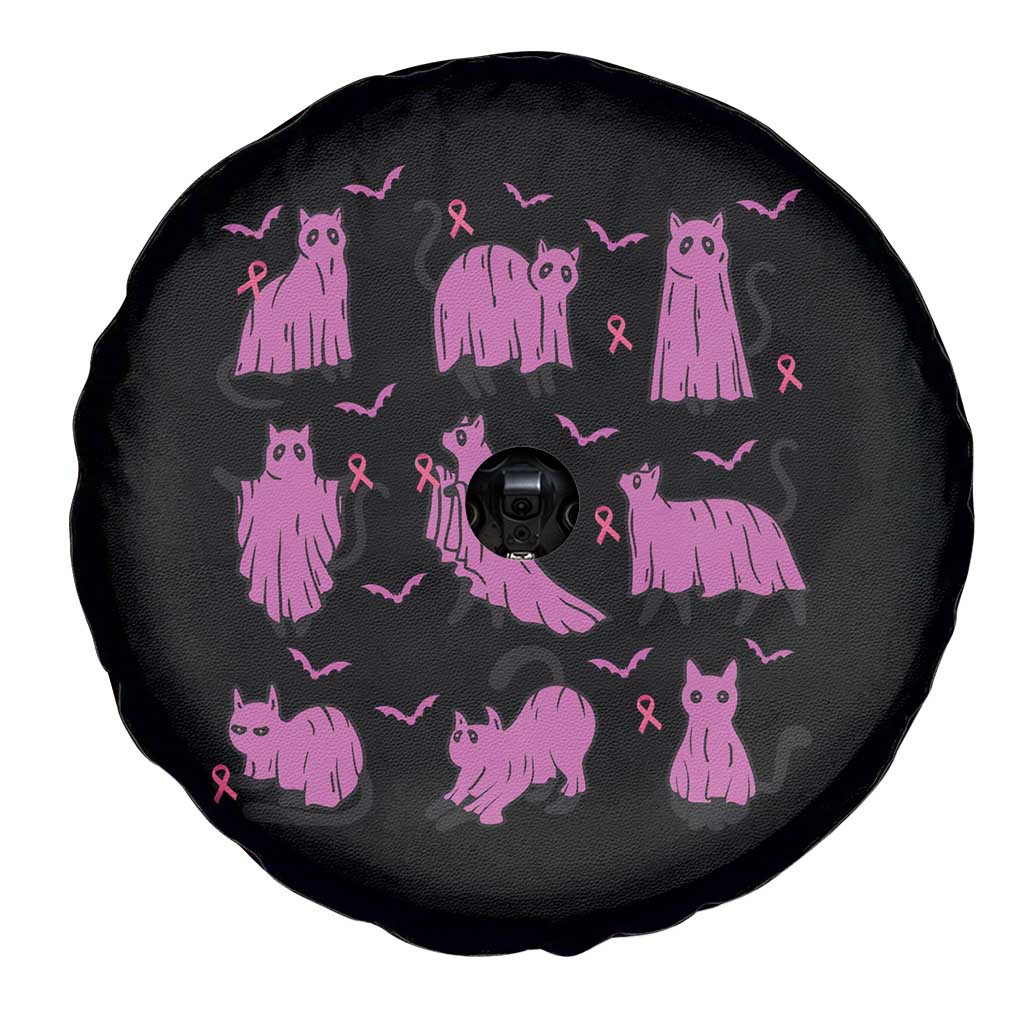 Breast Cancer Black Cat Spare Tire Cover Funny Ghost in Pink Support Squad