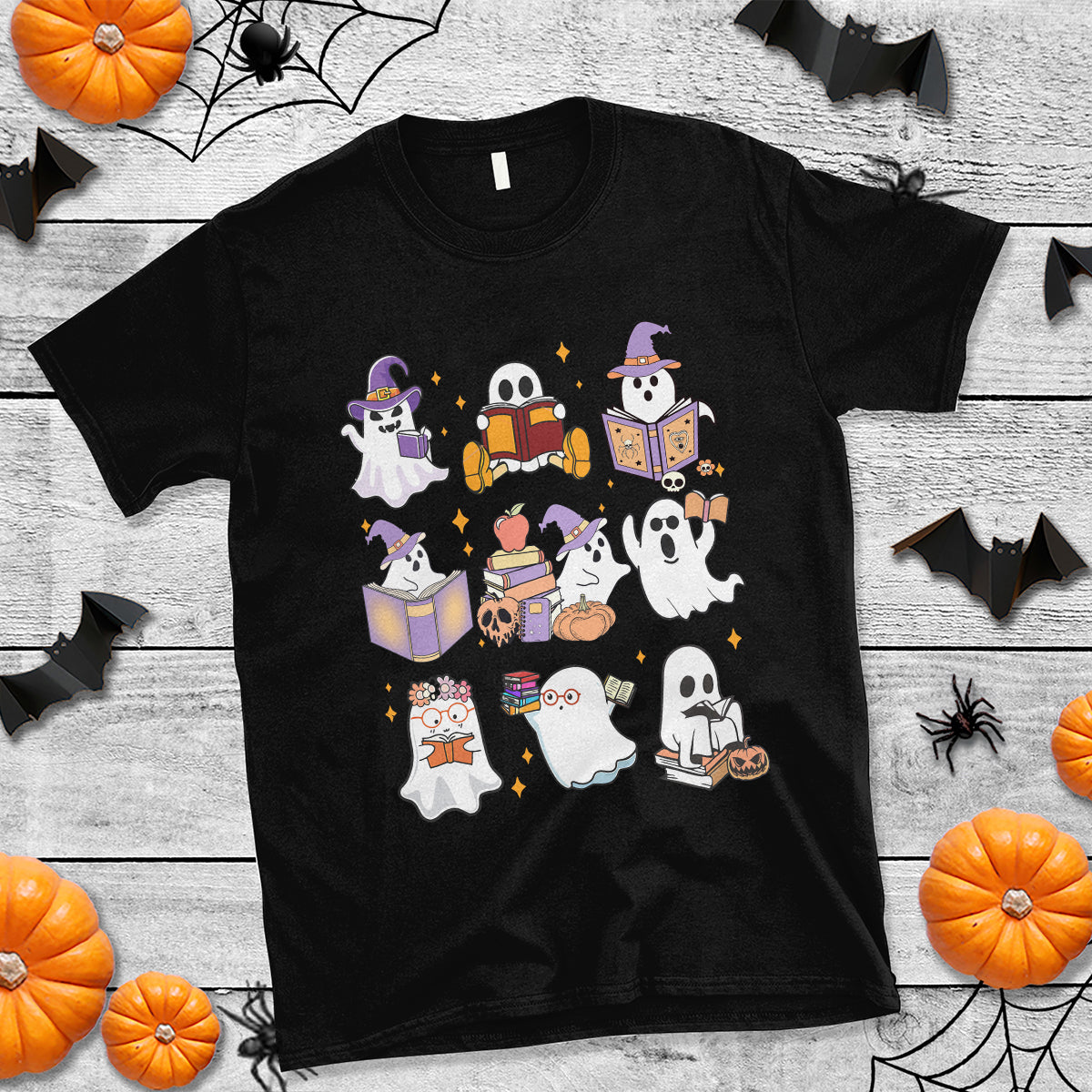 Halloween Reading T Shirt Reading Books Boo Sheet Ghosts Teacher Librarian - Wonder Print Shop