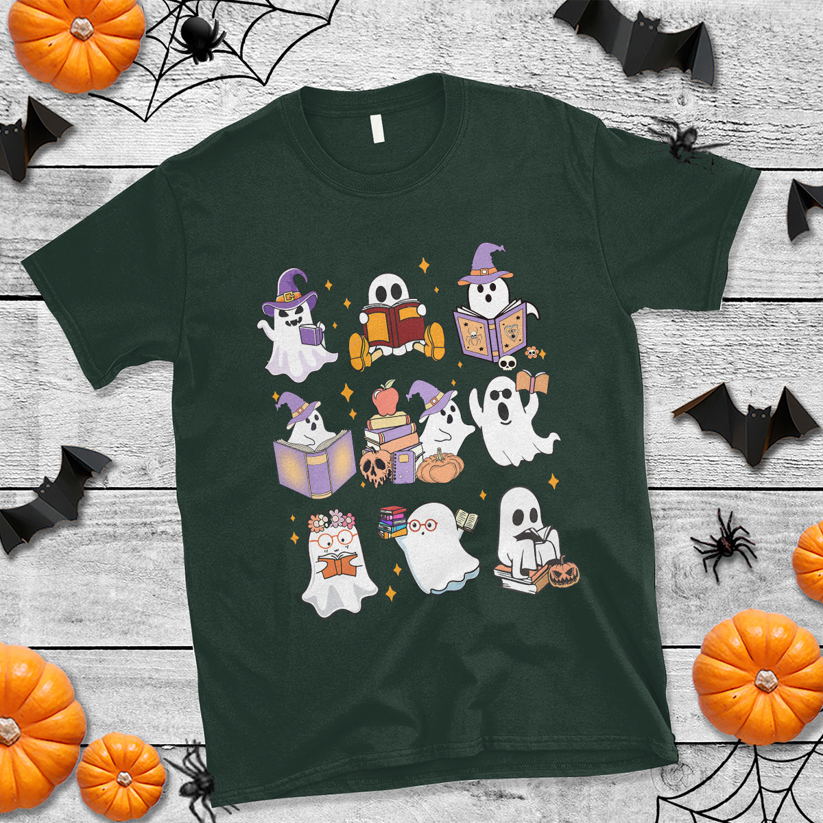 Halloween Reading T Shirt Reading Books Boo Sheet Ghosts Teacher Librarian - Wonder Print Shop