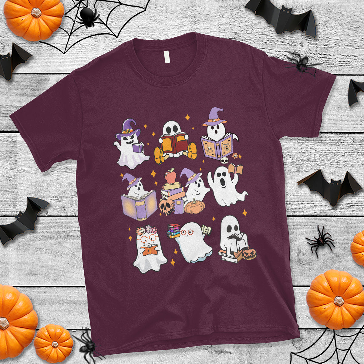 Halloween Reading T Shirt Reading Books Boo Sheet Ghosts Teacher Librarian - Wonder Print Shop