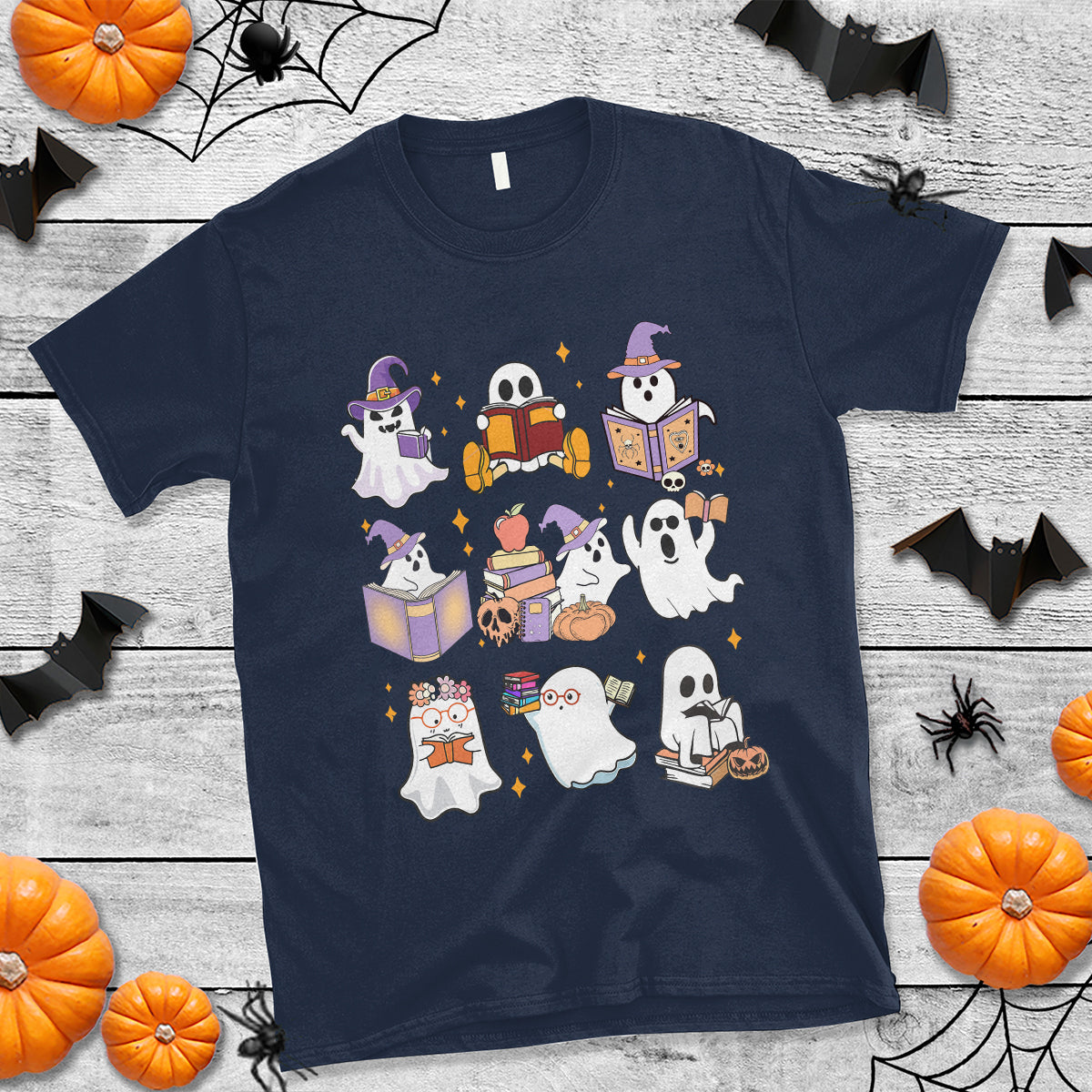 Halloween Reading T Shirt Reading Books Boo Sheet Ghosts Teacher Librarian - Wonder Print Shop