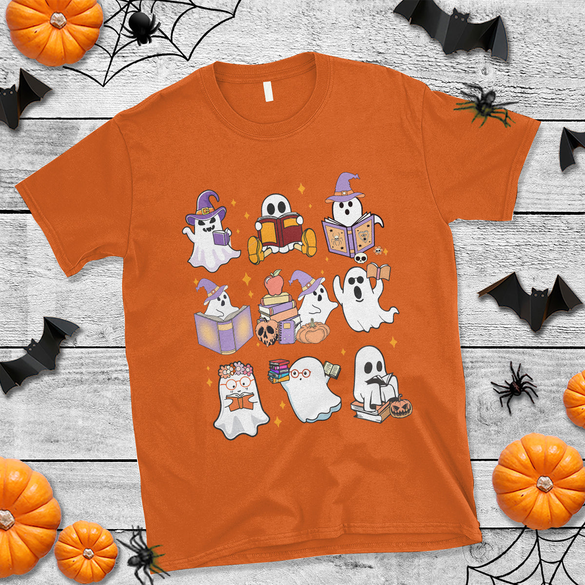 Halloween Reading T Shirt Reading Books Boo Sheet Ghosts Teacher Librarian - Wonder Print Shop