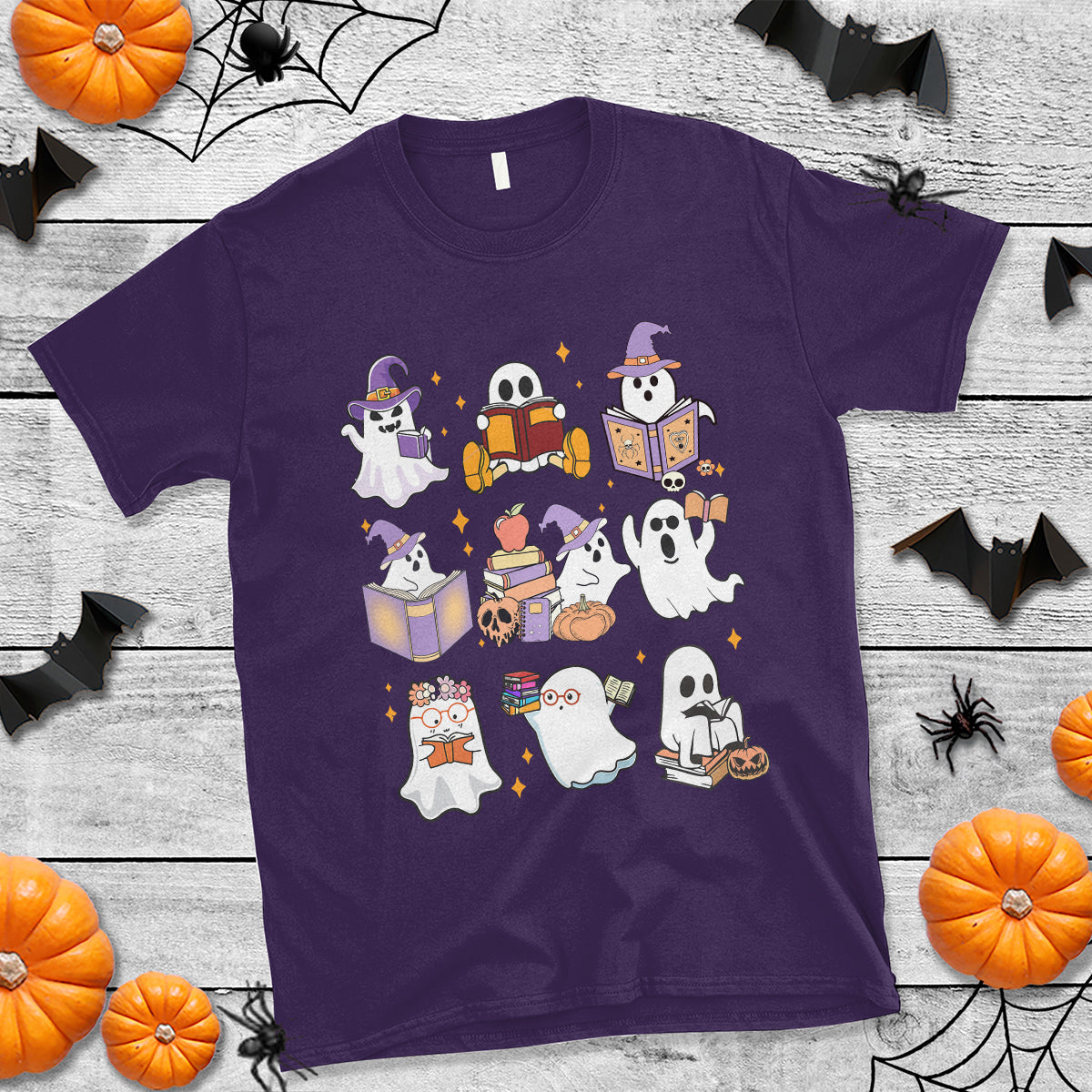 Halloween Reading T Shirt Reading Books Boo Sheet Ghosts Teacher Librarian - Wonder Print Shop