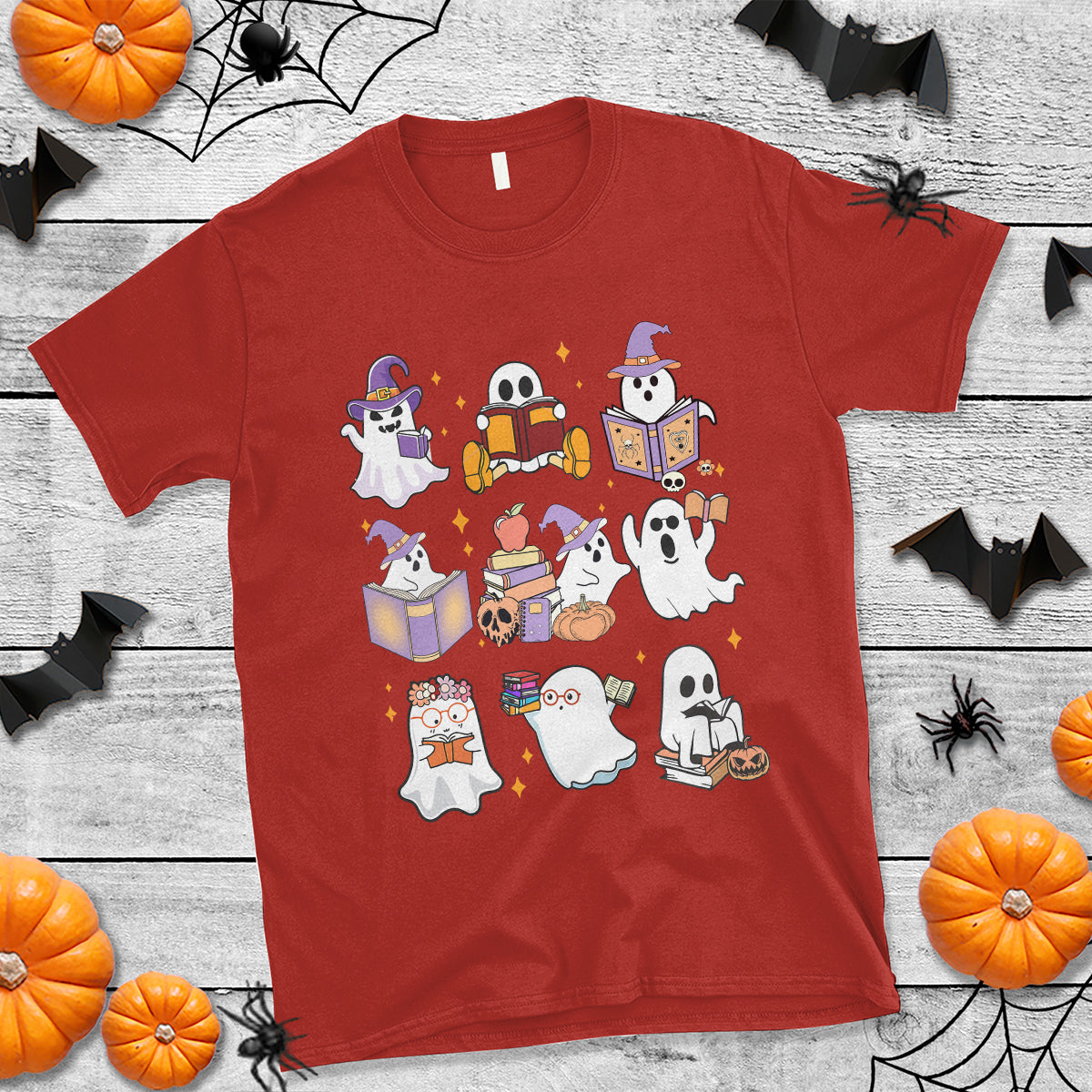 Halloween Reading T Shirt Reading Books Boo Sheet Ghosts Teacher Librarian - Wonder Print Shop