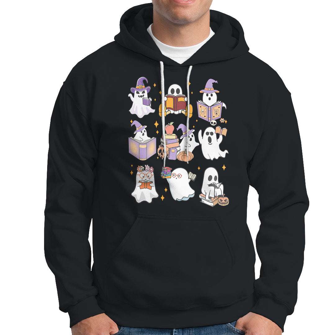 Halloween Reading Hoodie Reading Books Boo Sheet Ghosts Teacher Librarian - Wonder Print Shop