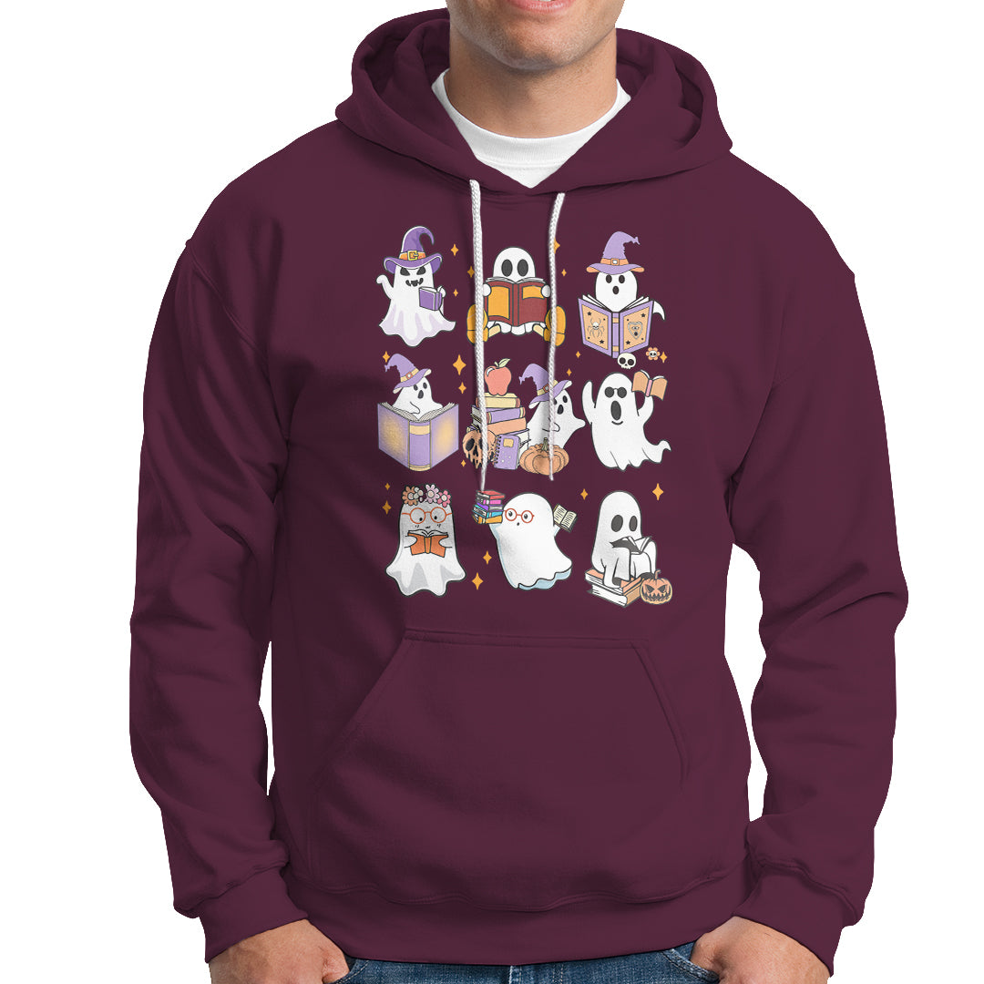Halloween Reading Hoodie Reading Books Boo Sheet Ghosts Teacher Librarian - Wonder Print Shop