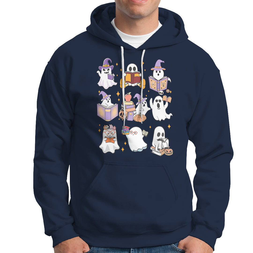 Halloween Reading Hoodie Reading Books Boo Sheet Ghosts Teacher Librarian - Wonder Print Shop