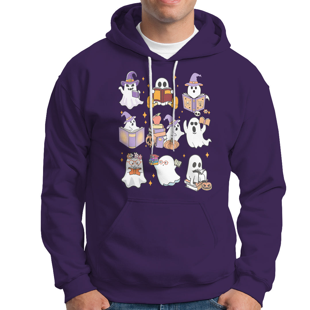 Halloween Reading Hoodie Reading Books Boo Sheet Ghosts Teacher Librarian - Wonder Print Shop