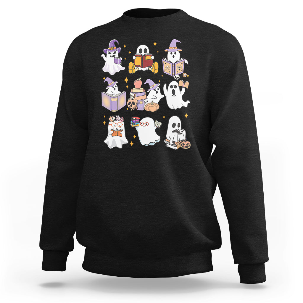 Halloween Reading Sweatshirt Reading Books Boo Sheet Ghosts Teacher Librarian - Wonder Print Shop