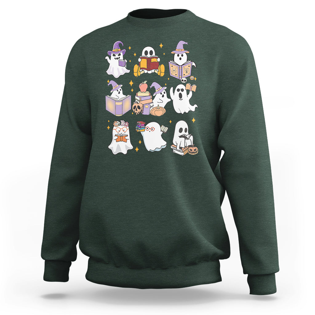 Halloween Reading Sweatshirt Reading Books Boo Sheet Ghosts Teacher Librarian - Wonder Print Shop