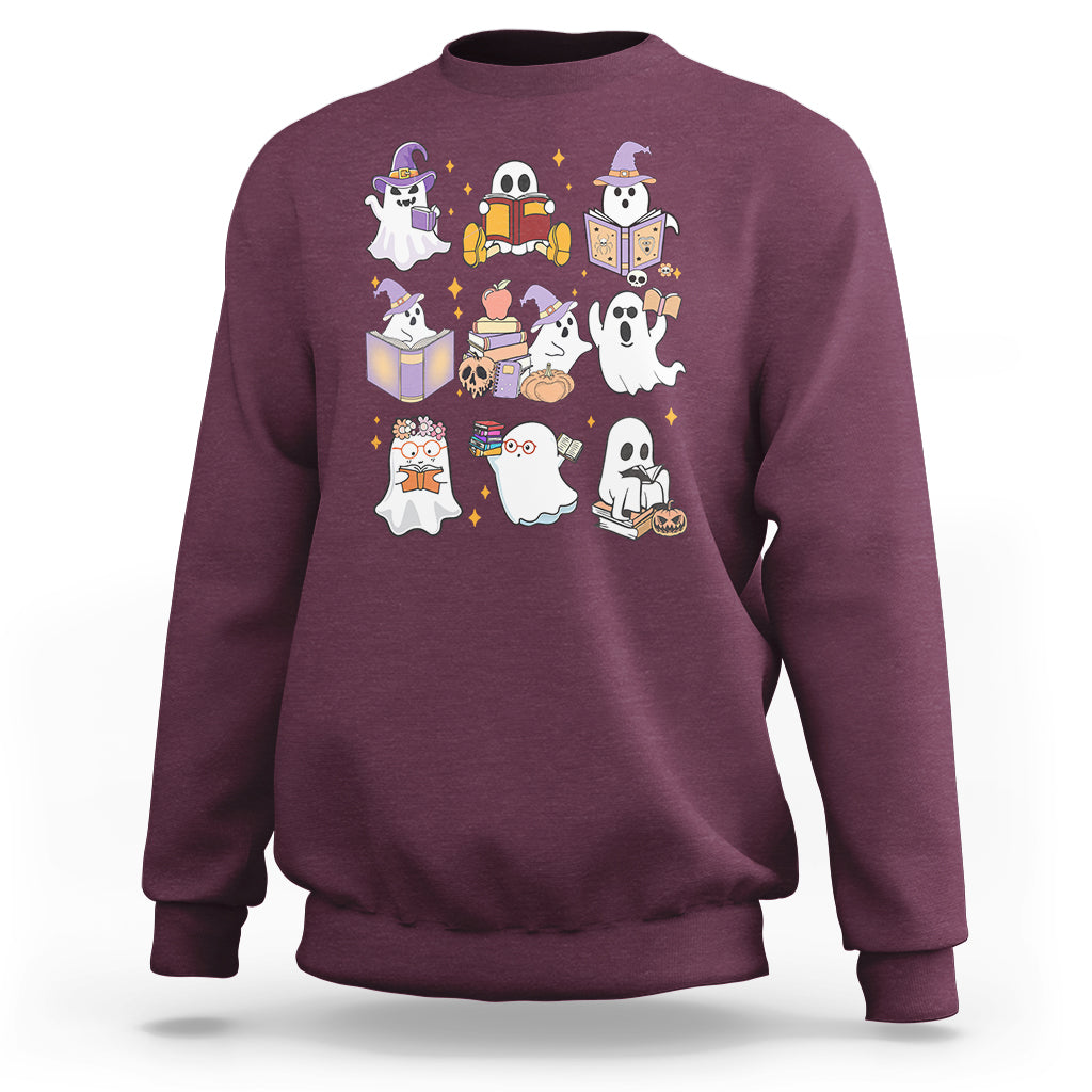 Halloween Reading Sweatshirt Reading Books Boo Sheet Ghosts Teacher Librarian - Wonder Print Shop