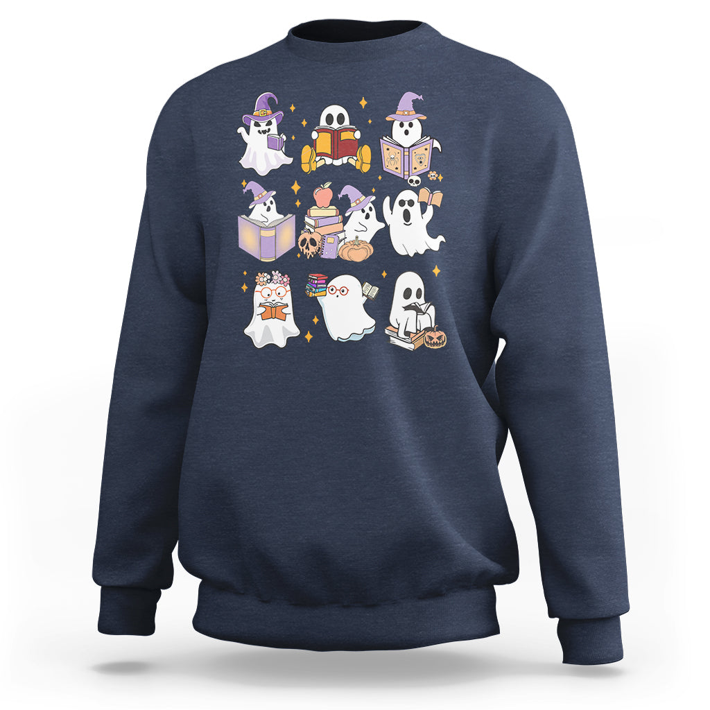 Halloween Reading Sweatshirt Reading Books Boo Sheet Ghosts Teacher Librarian - Wonder Print Shop
